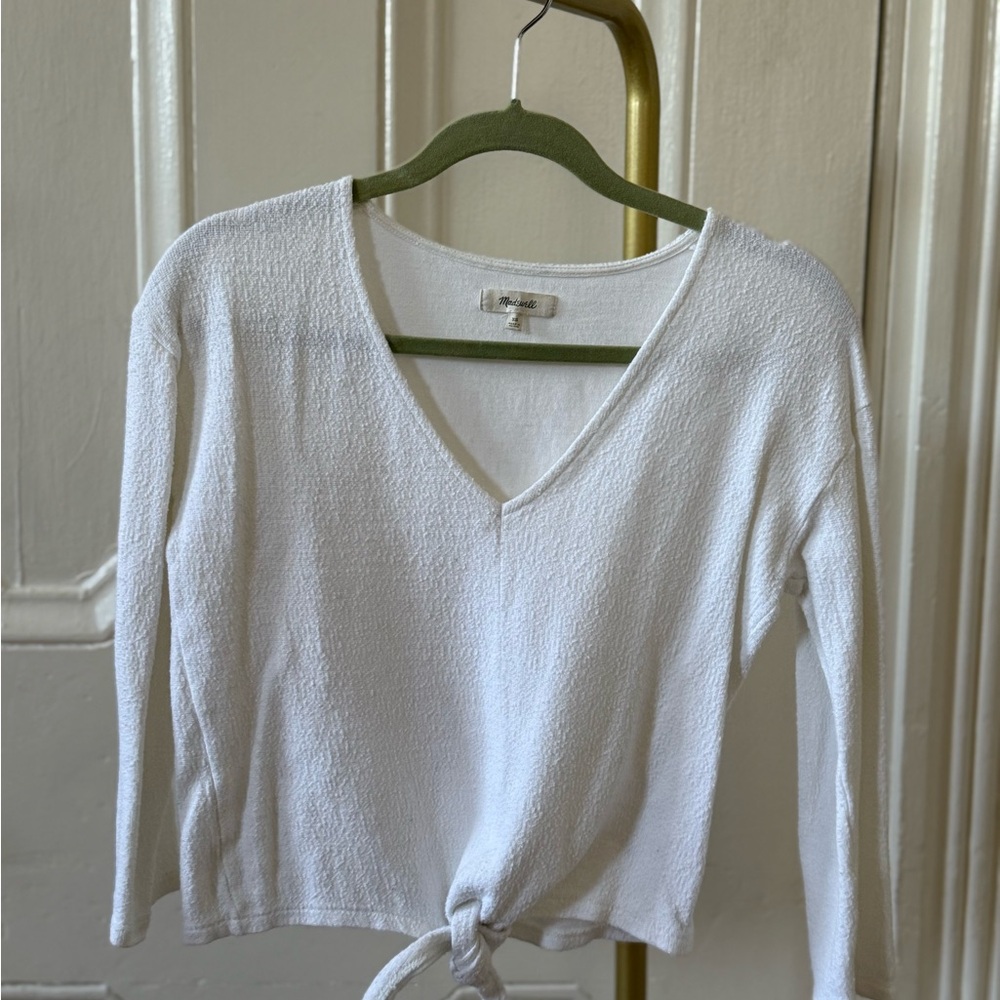 White V-Neck Tie-Front Top